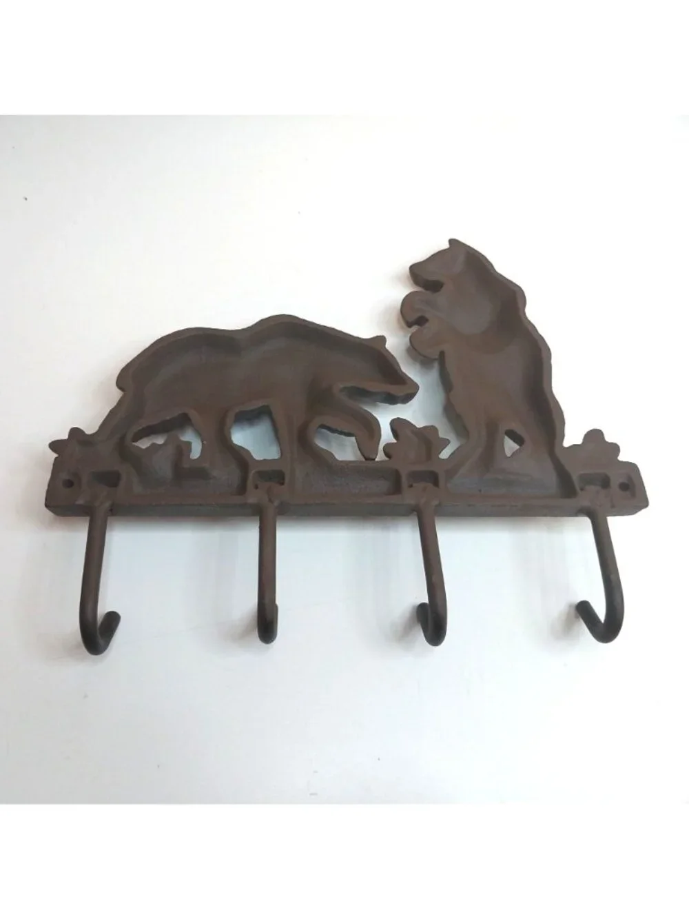 Cast Iron Bear Wall 4 Hook Key Rack Coat Rack Rustic Forest Lodge Brown Finish